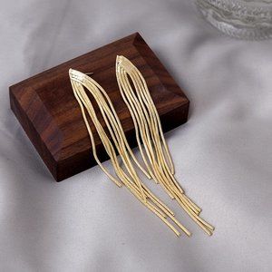 Long metal tassel golden earrings